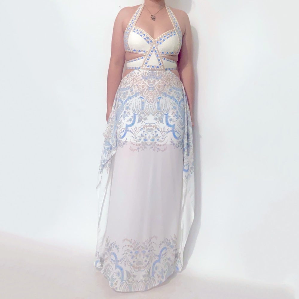 Bcbgmaxazria Evelina runway cut out embroidered maxi dress size 6
